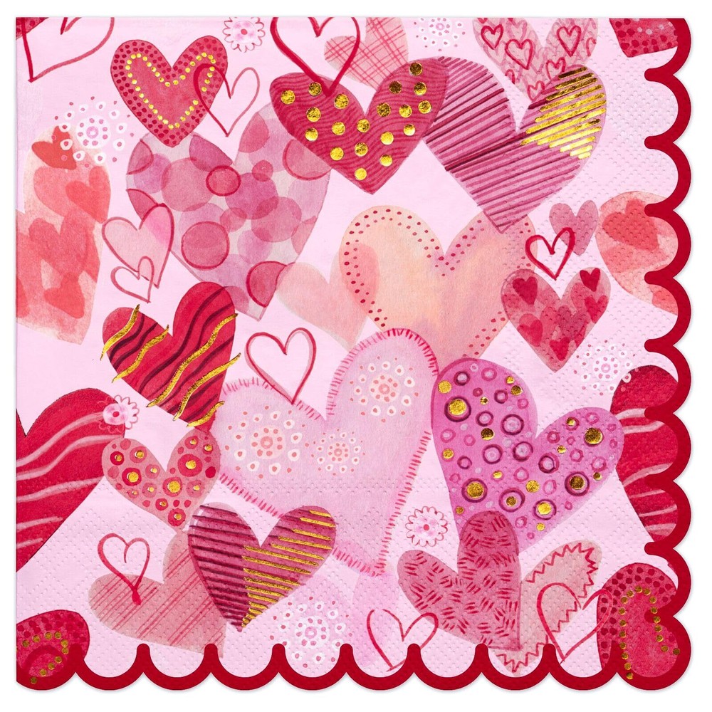 50Pcs Valentine's Day Paper Napkins - 3-Ply Foil Sweet Heart Disposable Cockt...
