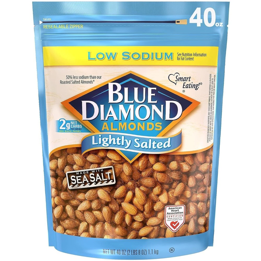 Blue Diamond Lightly Salted Almonds, 40oz Resealable Bag, Low Sodium Snack Nuts