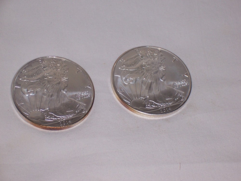 2- 2014 American Silver Eagles 1 Troy oz .999 Fine Silver Each Uncirculated COIN