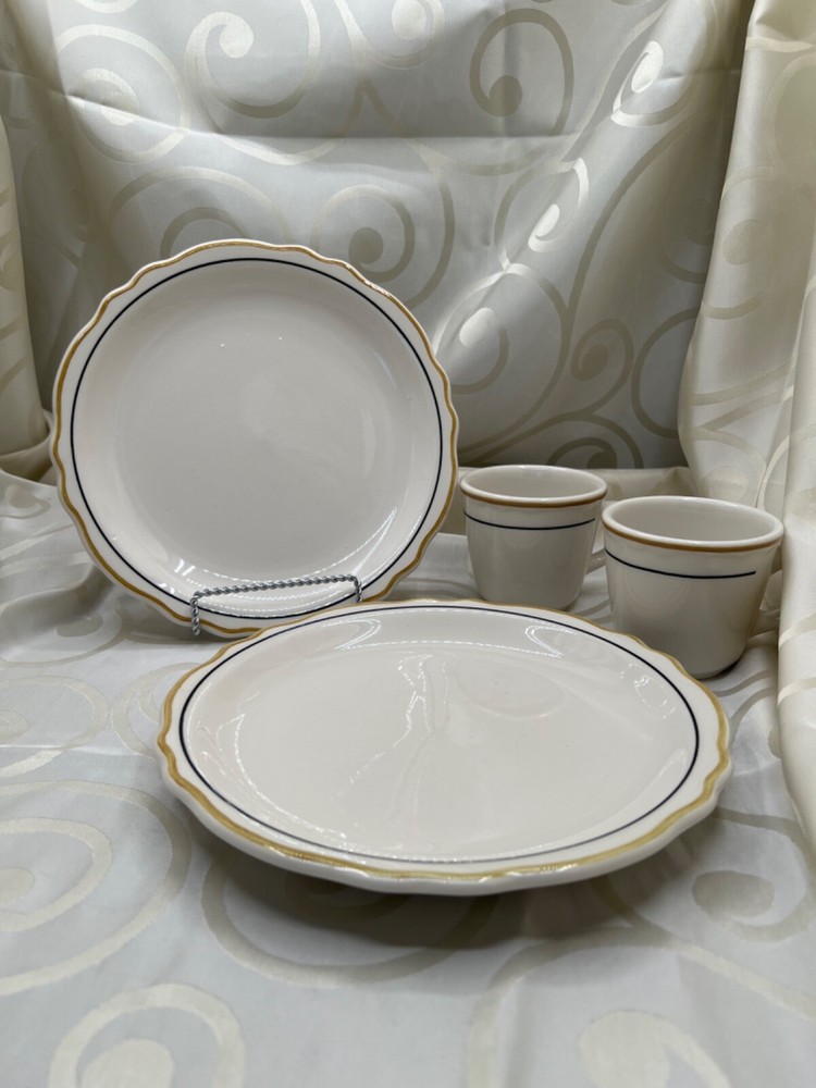 Vintage Homer Laughlin diner china scalloped edge plates and cups