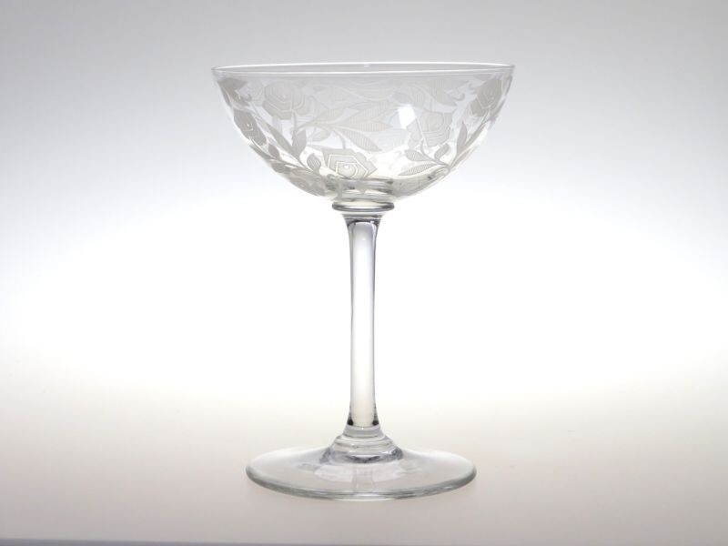 Vintage Baccarat Chevalier champagne glass with long stem and rose Fontenay design