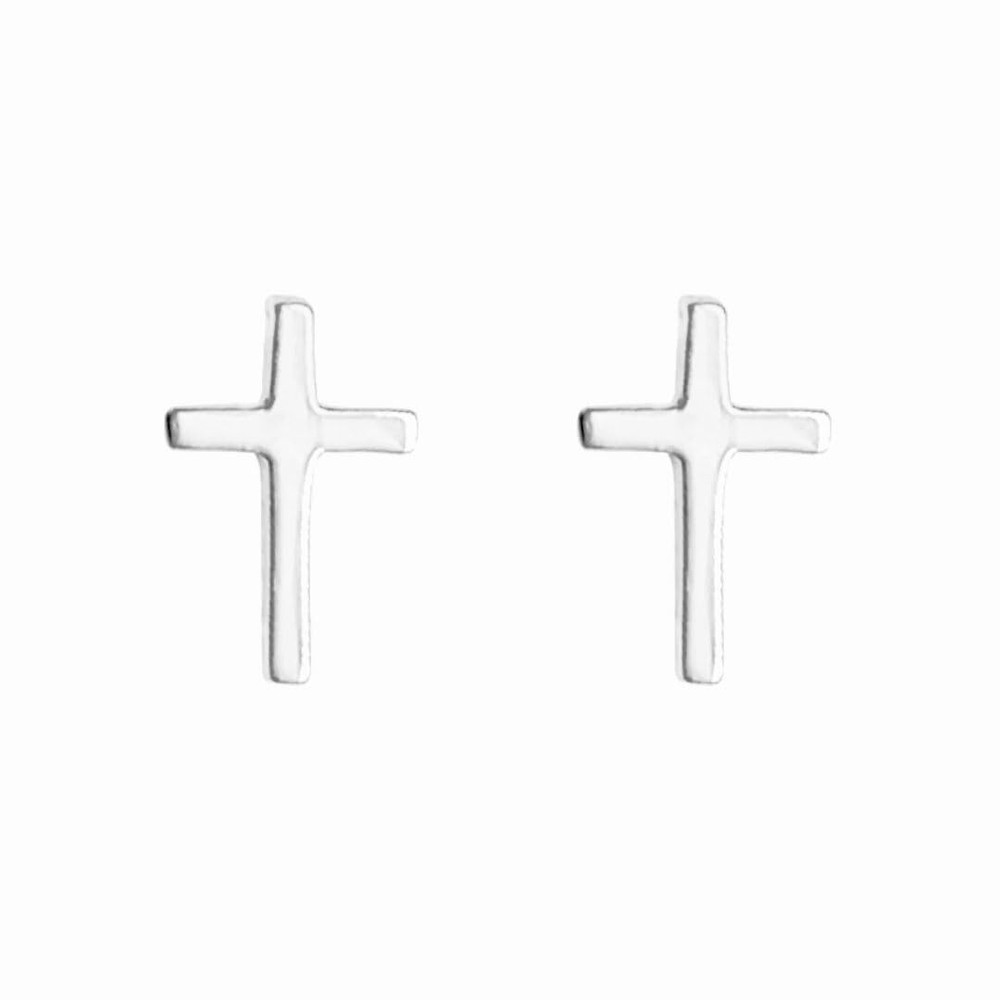 925 Silver Cross Flathead Earrings Spiritual Baptism Gift Stud 5x7.5mm