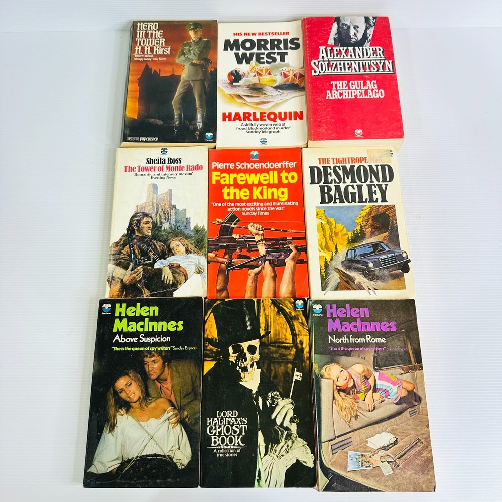 9 x Fontana Classic Paperback Books - Thriller, Crime, Mystery - Bulk Lot Bundle