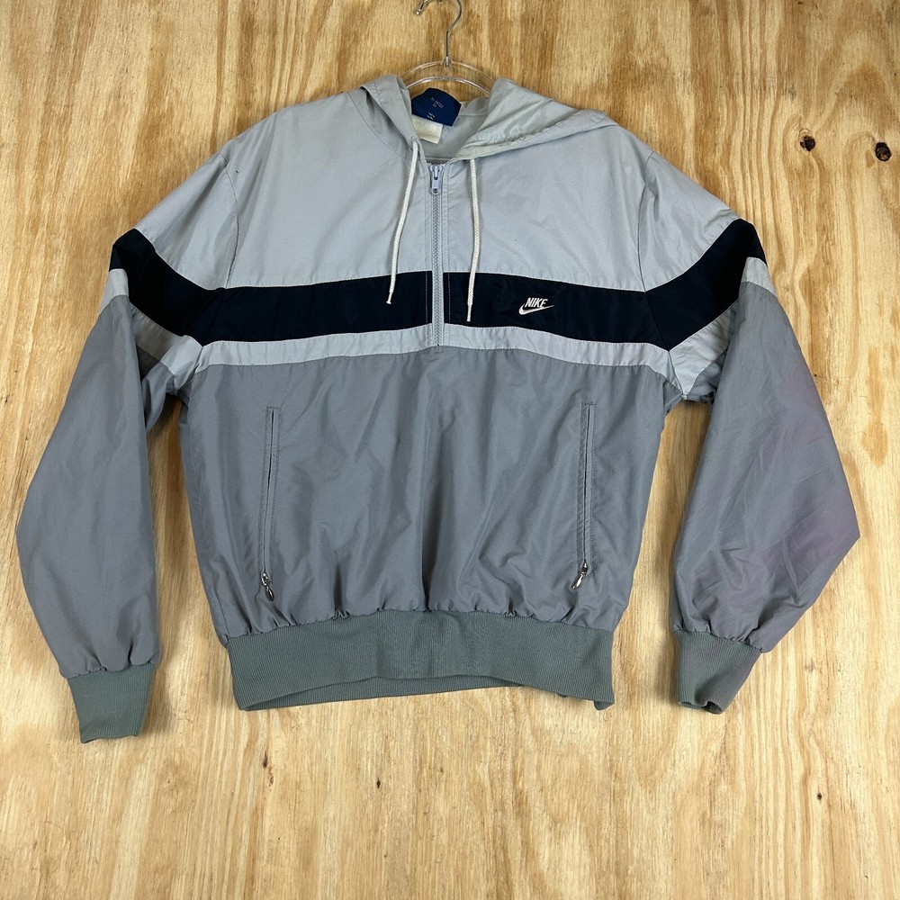VTG Nike Blue Tag 1/2 Zip w/Zipped Pockets Track Windbreaker Jacket Men’s M Gray