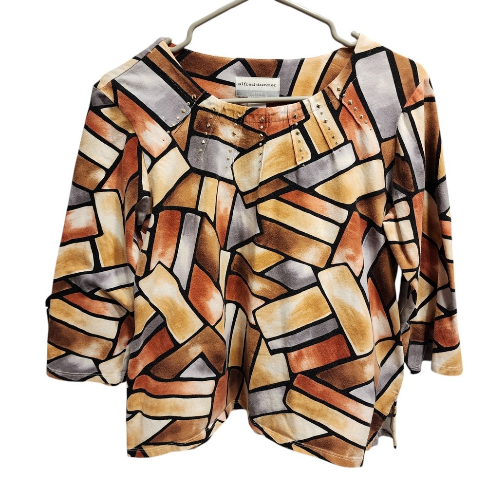 Alfred Dunner Petite Medium Shimmer Stained Glass Print Knit Top
