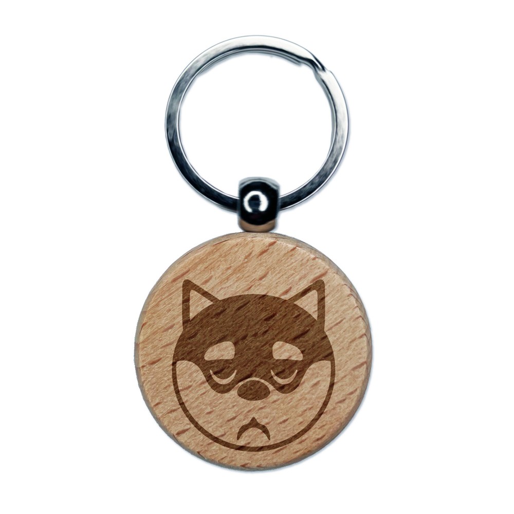 Husky Dog Wood Keychain with Sleepy Face Engraving  