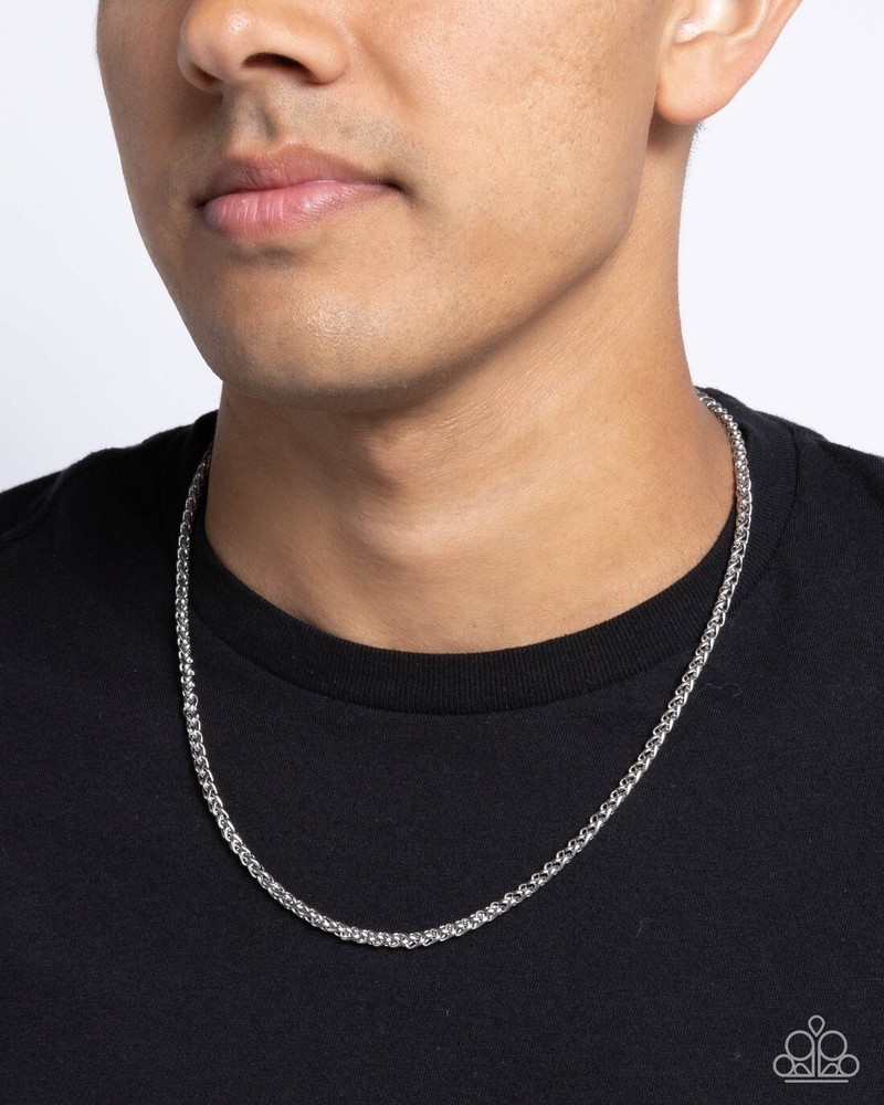 New Paparazzi Jewelry-Complicated Chain Men’s Necklace-Stainless Steel Silver
