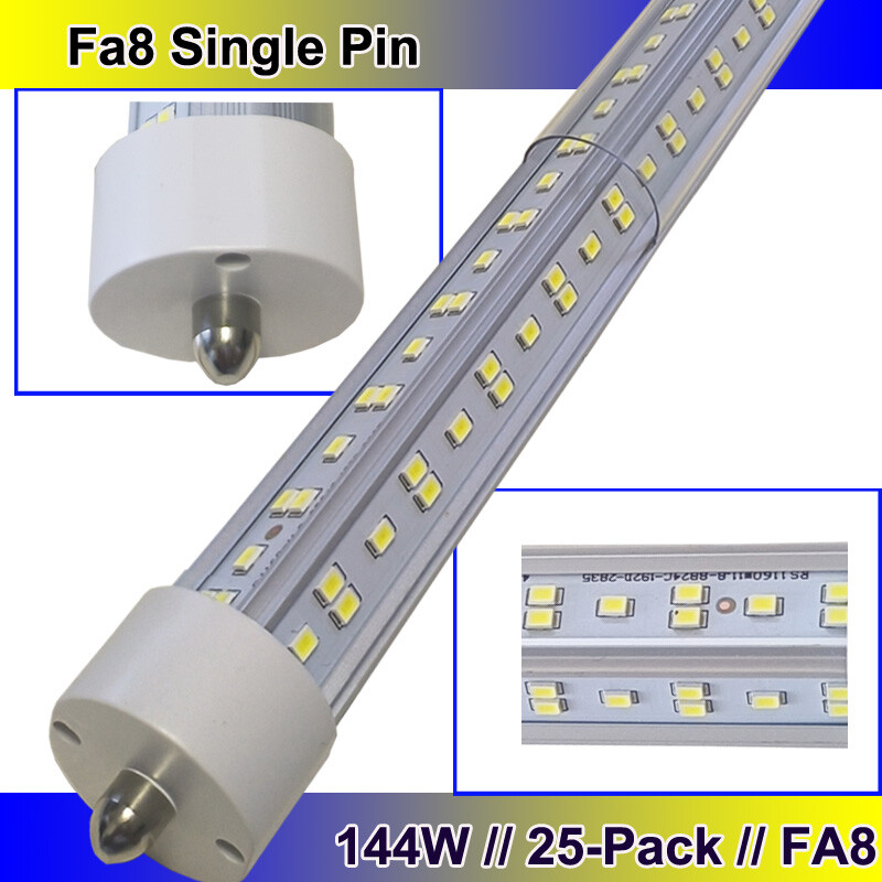 25Pc 144W T8 8FT FA8 Single Pin Led Tube Light Bulbs 144 8' LED Shop Light 6500K
