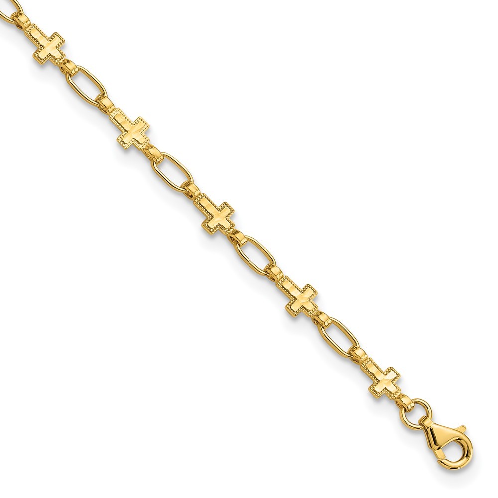 Sterling Silver Gold Tone Cross Anklet 9.75 Inch 3.84g Women