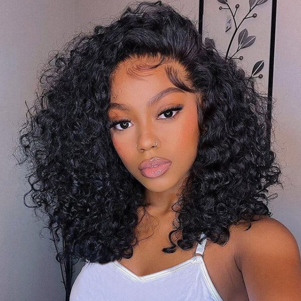 Black Deep Curly 13x4 Lace Front Wig Glueless Human Hair Water Wave