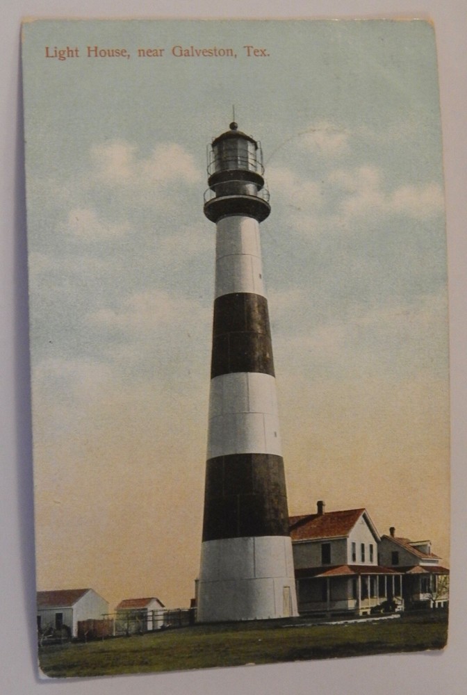 Bolivar Point Lighthouse postcard Galveston Texas 1908 vintage