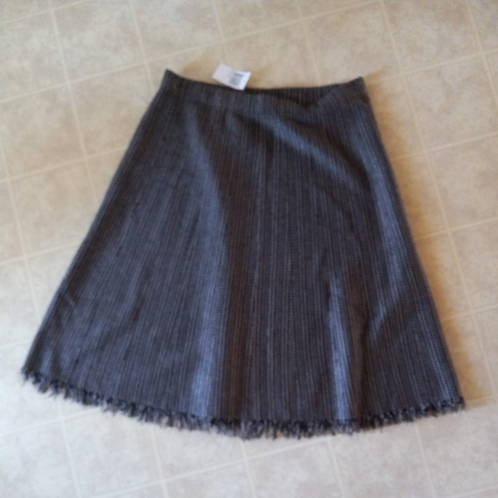 Philosophy Women's Skirt M Black Brown Herringbone Fringe Hem NEW