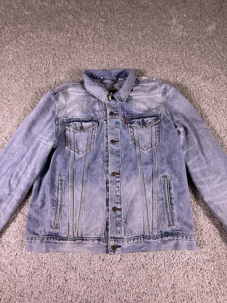 Levi's Trucker Jacket Adult 2XL Blue Denim Light Wash Distressed Faded