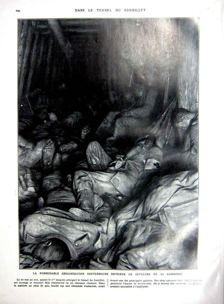 Old Vintage Print Moronvilliers Cornillet Troops Trench Tunnel Ww1 1927