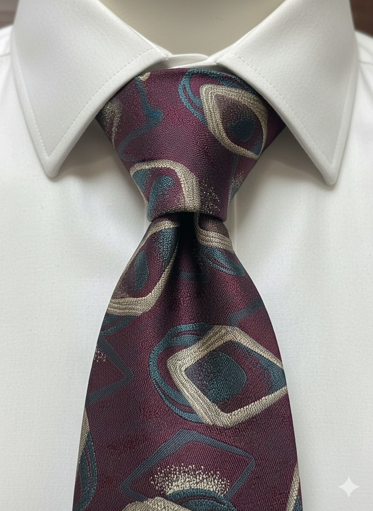 Vintage Christian Dior Monsieur Silk Blend Tie Burgundy Teal Geometric USA Made