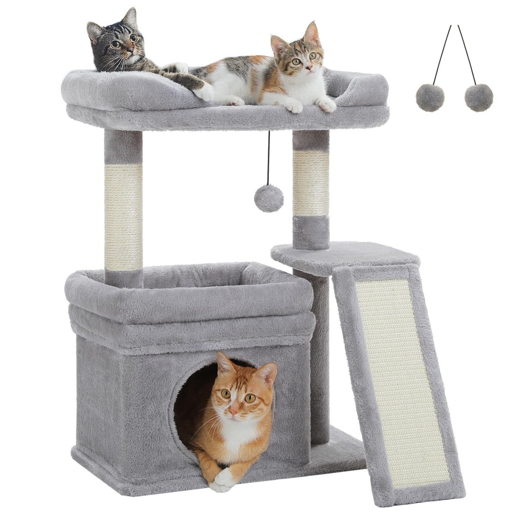PEQULTI Small Cat Tree Tower for Large Adult Cats with Wide Top Perch, Privat...