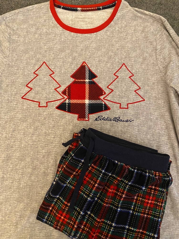 Eddie Bauer 2-Piece Holiday Pajama Sleepwear Set Womens XL Grey Cozy Soft PJs