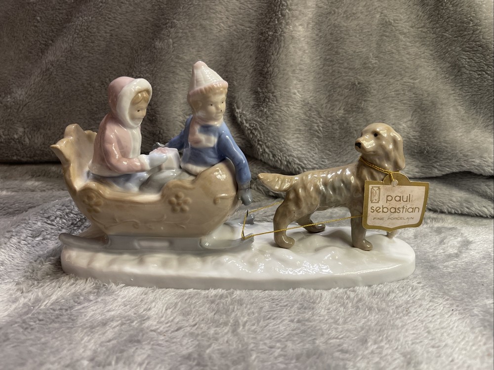 Vintage Meico Paul Sebastian Fine Porcelain Sleigh Ride Figurine