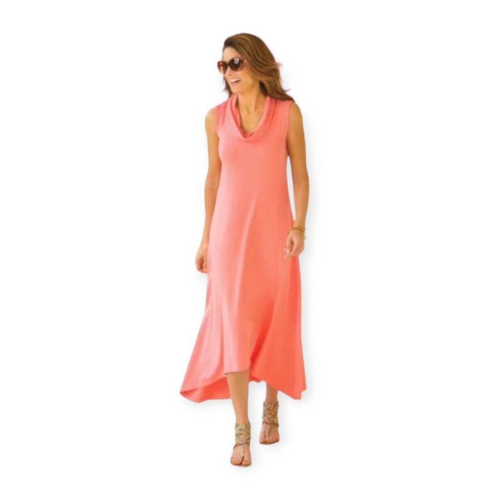 Soft Surroundings Women's Maxi Dress Size Large Cowl Neck Hi Low Modal