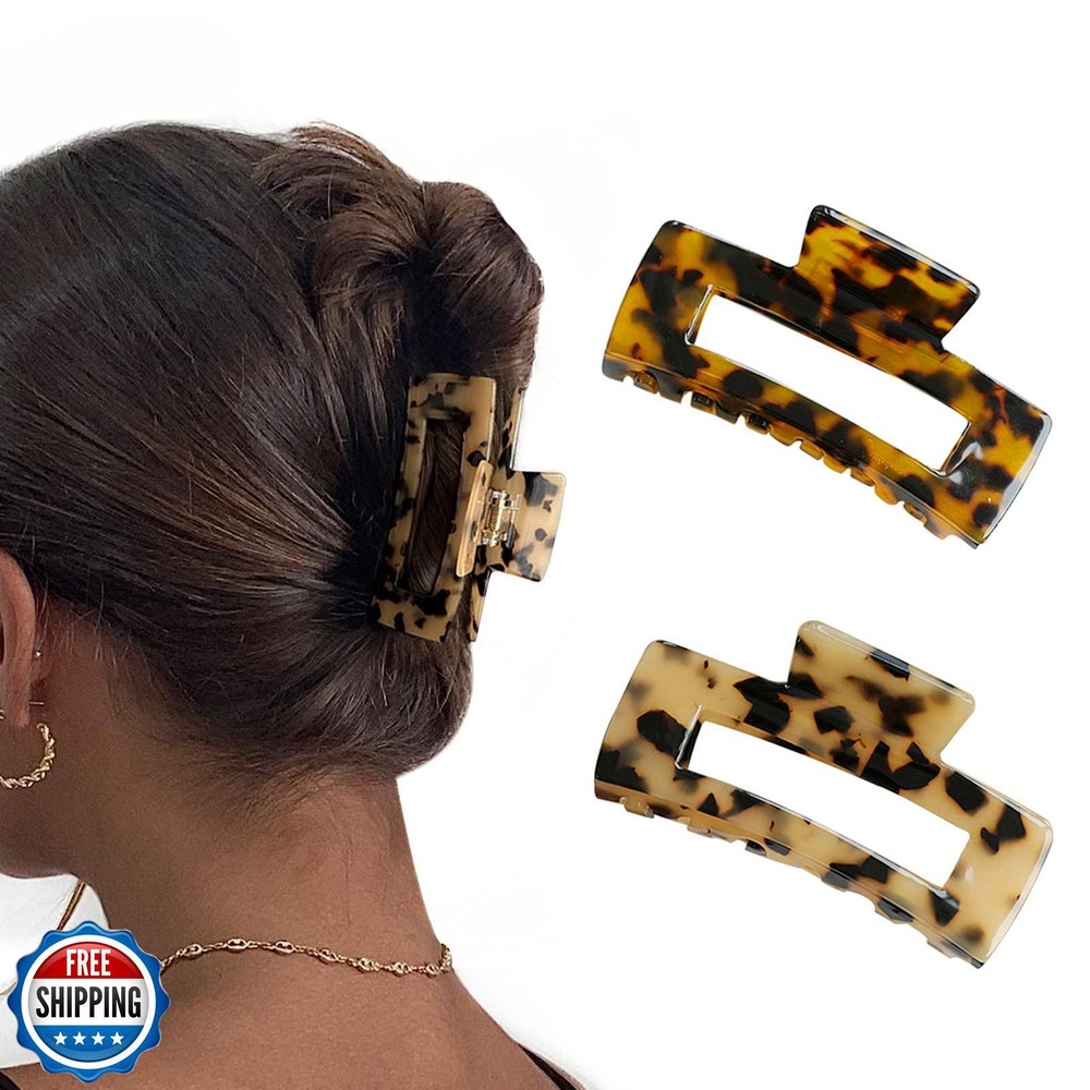 Wekin Large Hair Claw Clips for Thick Hair - 2 Pack Tortoise Acrylic Clips