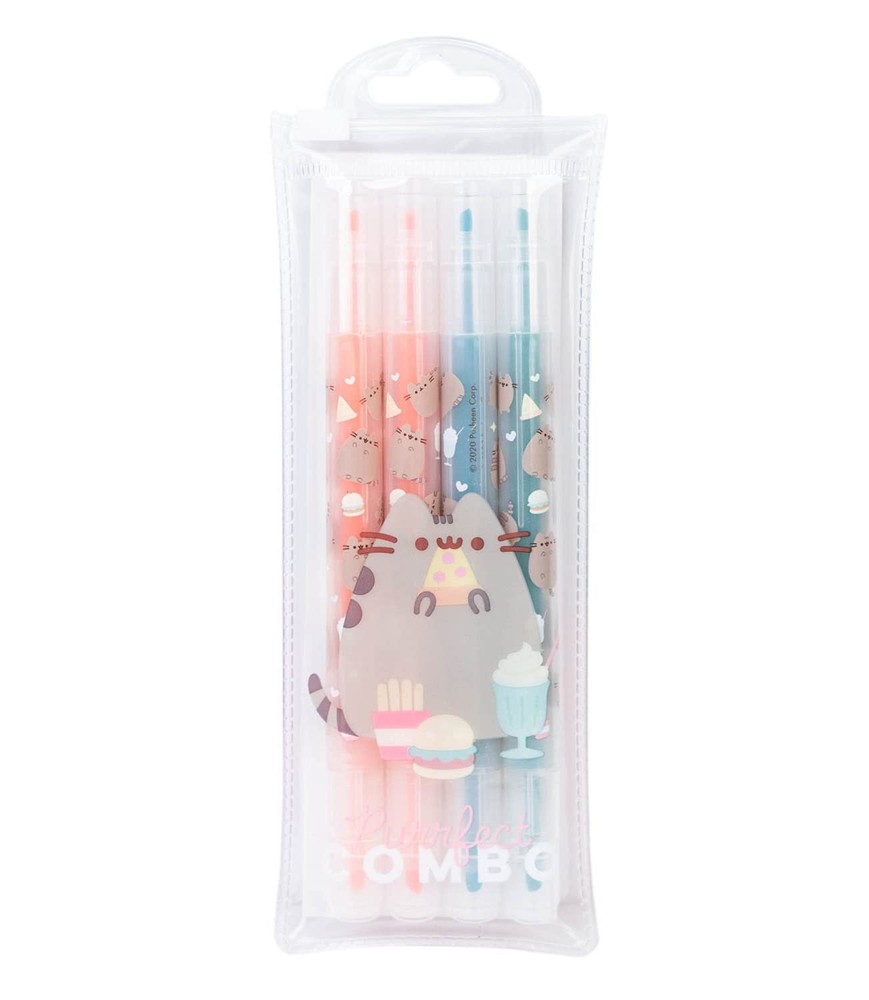 Grupo Erik Official Pusheen Pen Set | Pack of 4 Assorted Colours | Double-End...