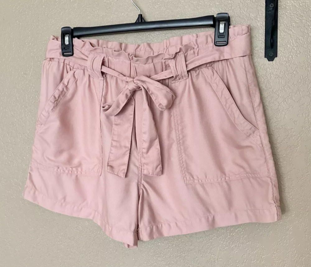 Time and Tru Womens Pink Mid Rise Utility Shorts with Belt Size Large 12-14