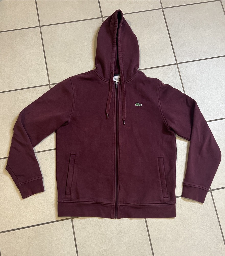 Lacoste Men's Relaxed-Fit Hooded Zipper Sweatshirt Burgundy Size L