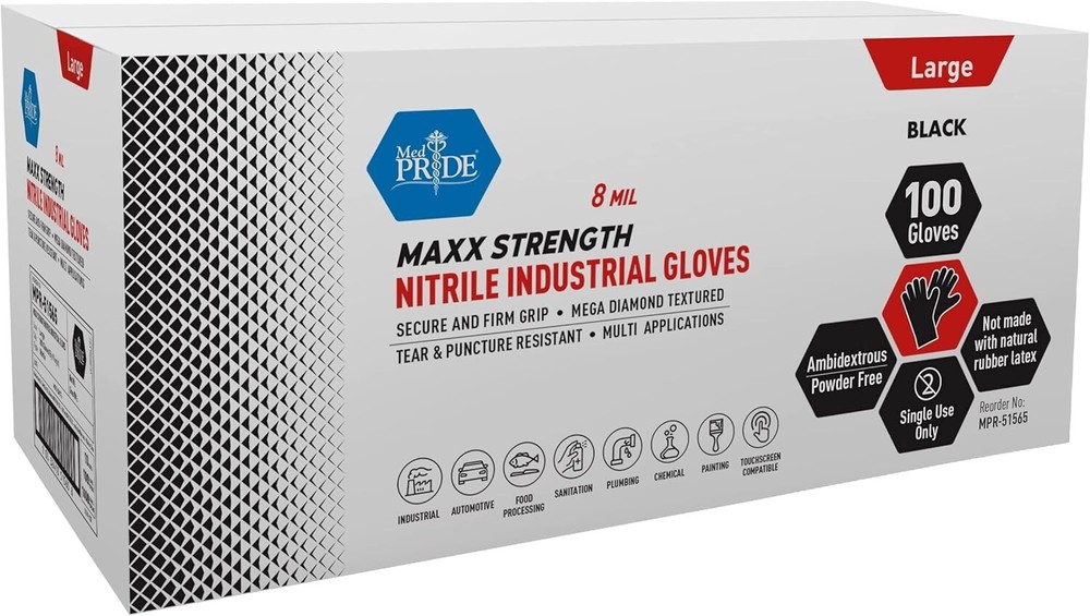 8 Mil Diamond Grip Nitrile Gloves - Touchscreen Compatible Heavy-Duty Protection