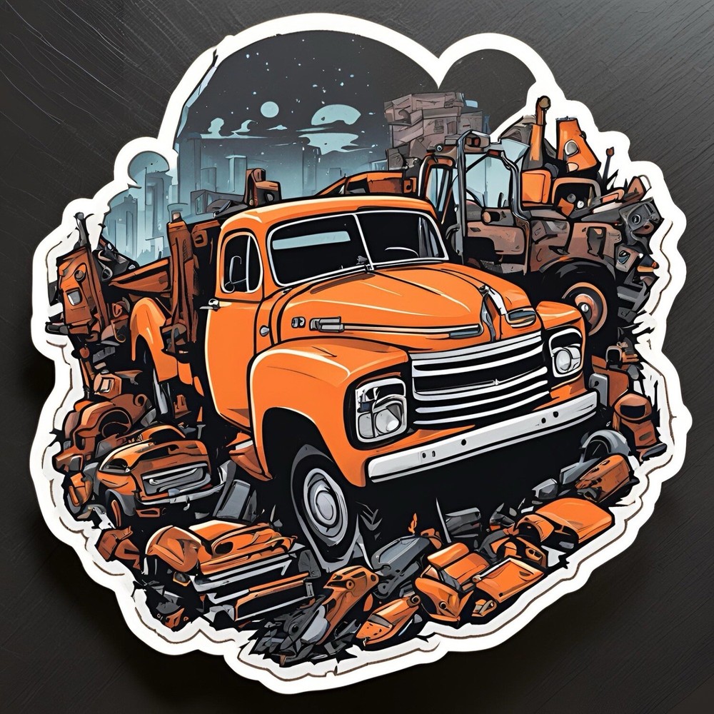3x2.4 Inch Orange Pickup Truck Junkyard Cool Sticker AMAZING