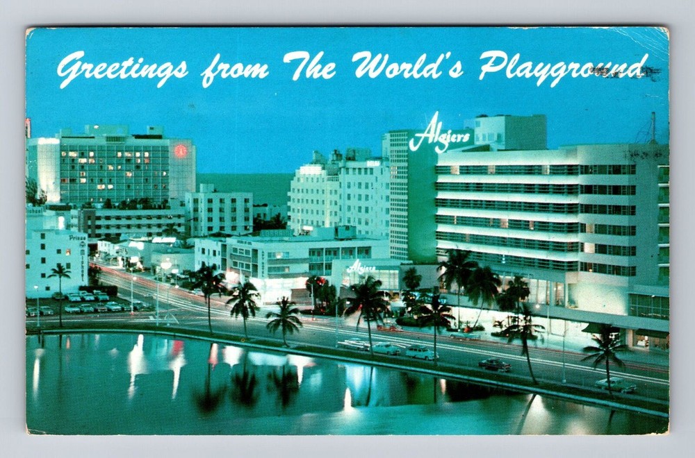 Miami Beach FL-Florida, Scenic Greetings, Algiers Hotel Antique Vintage Postcard