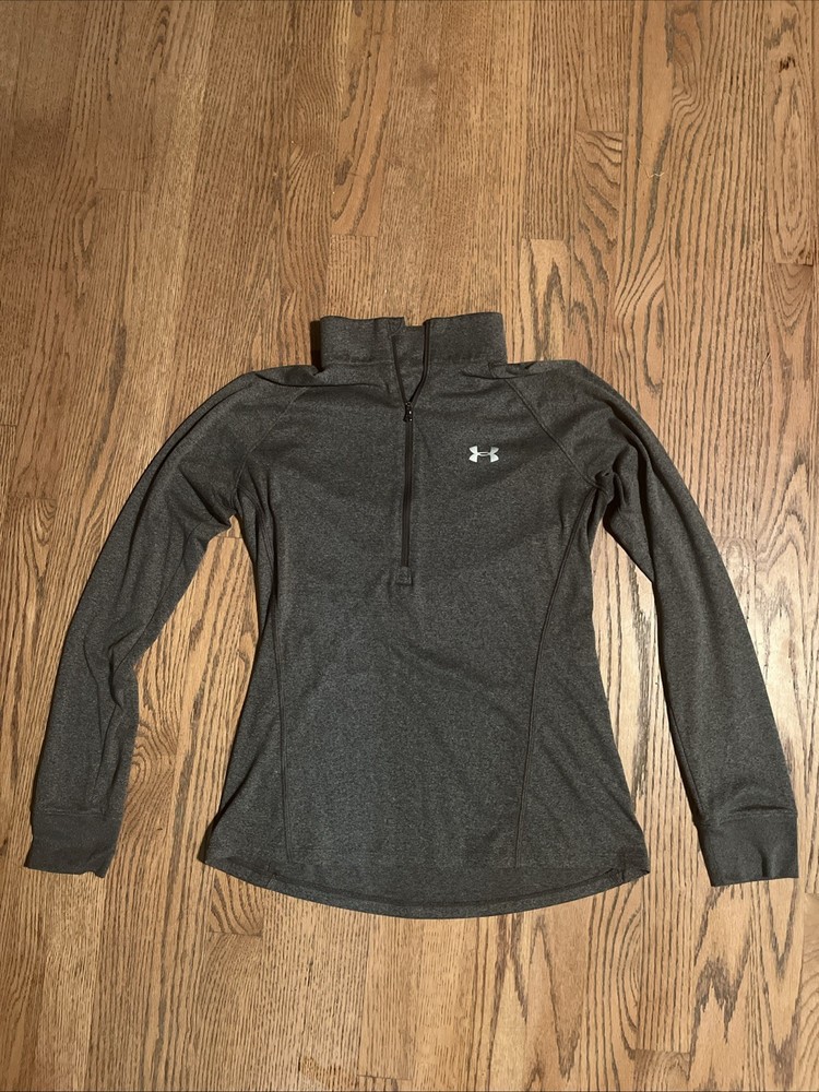 Under Armour Top Womens Medium Gray Heatgear Loose Quarter Zip Long Sleeve
