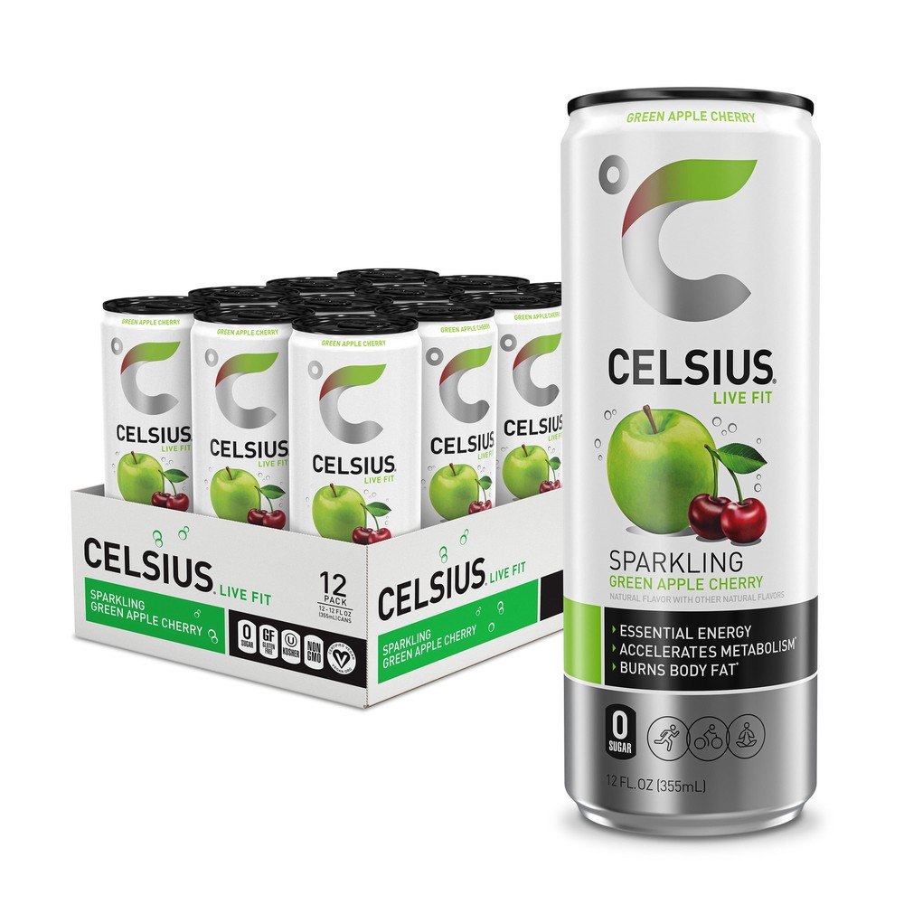 CELSIUS Sparkling Green Apple Cherry, Energy Drink 12 Fl Oz Can (Pack of 12) USA