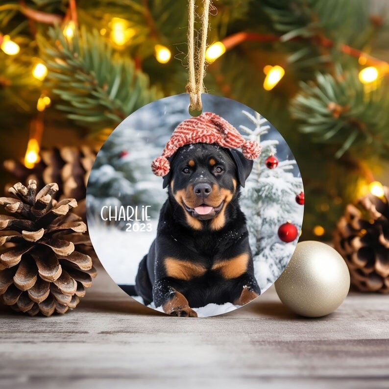 Rottweiler Christmas Ornament, Custom Rottweiler Ornament, Personalized Rottw...