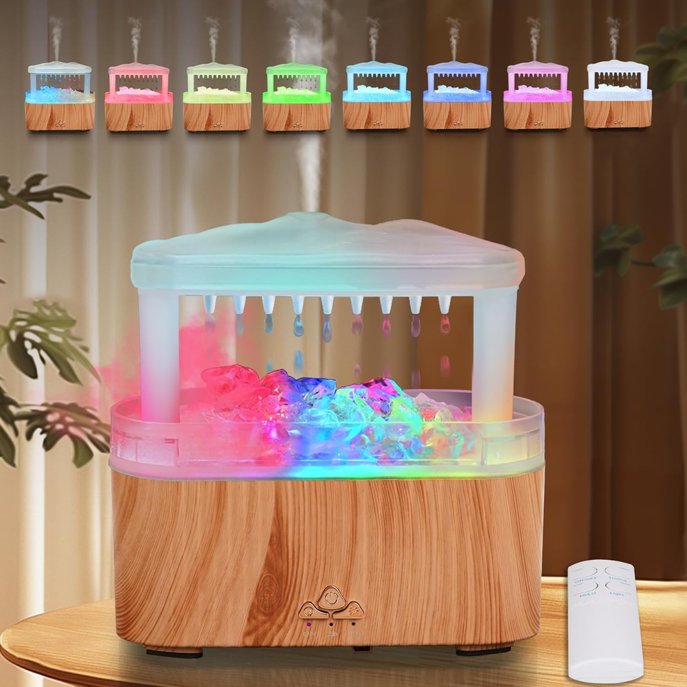 Crystal Rain Cloud Essential Oil Diffuser Humidifier with Water Feature