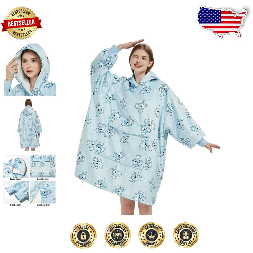 Machine Washable Oversized Fleece Sherpa Blanket Hoodie One Size Fits All