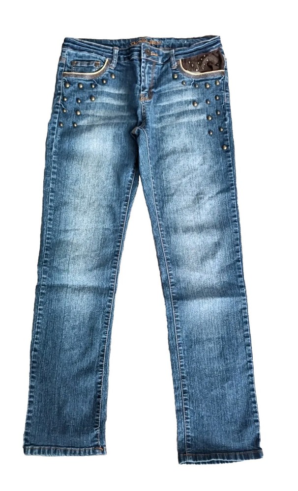 Apollo Jeans Women's Size 9/10 Studded Y2K 90s Western Embellished Straight Leg Jeans