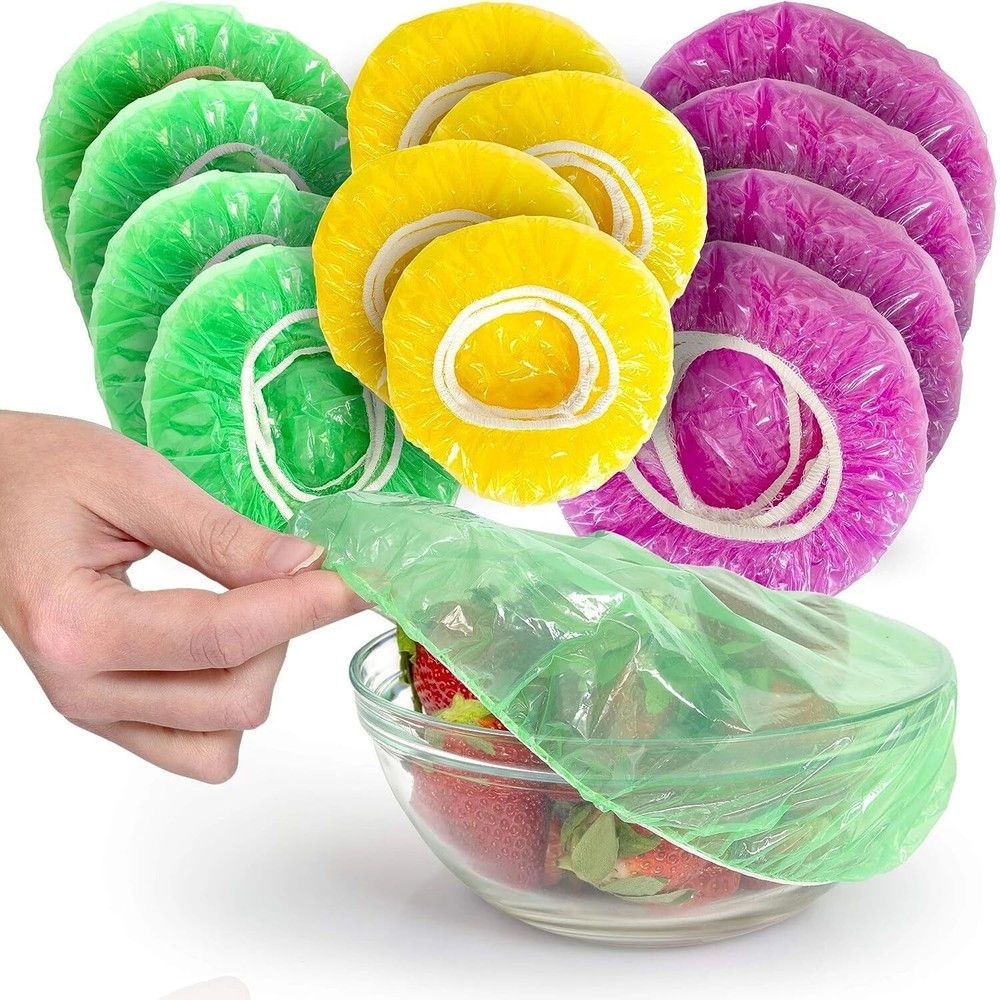 60 count Elastic Food storage Covers Reusable Plastic wraps for Bowls 3 sizes...