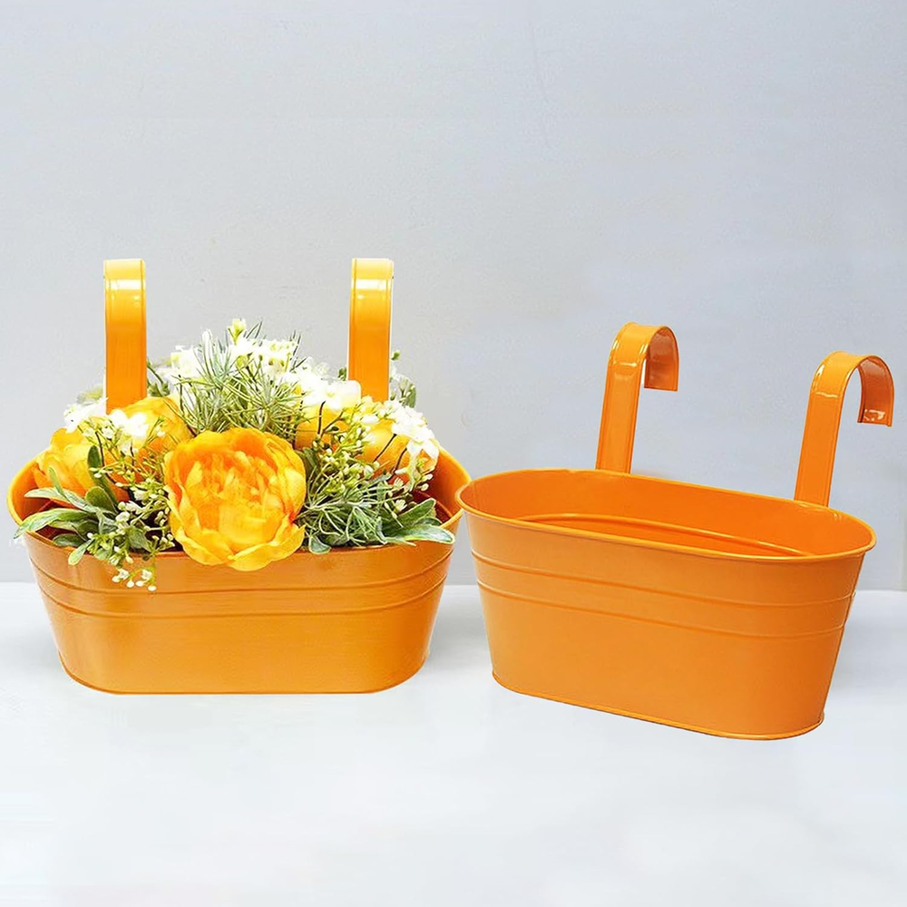 -Cj 2 Pcs Metal Hanging Flower Plant Pots, Metal Bucket Flower Pots, Fence Bucke