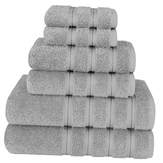 Luxury 6-Piece Bath Towel Set Includes 2 Bath 2 Hand 2 Washcloths in Light Grey