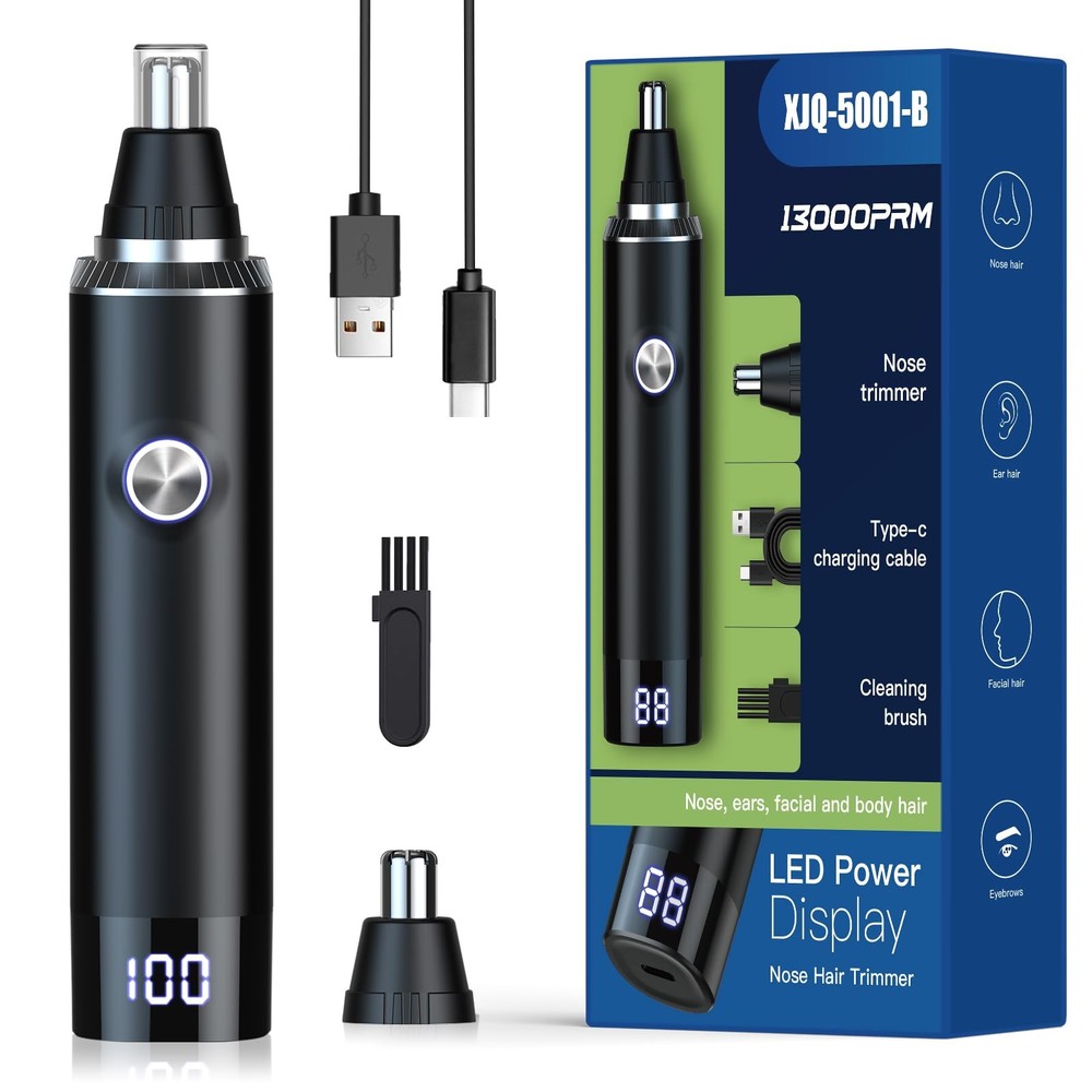 Men's & Women's USB Rechargeable Ear Nose Hair Trimmer with LED Display