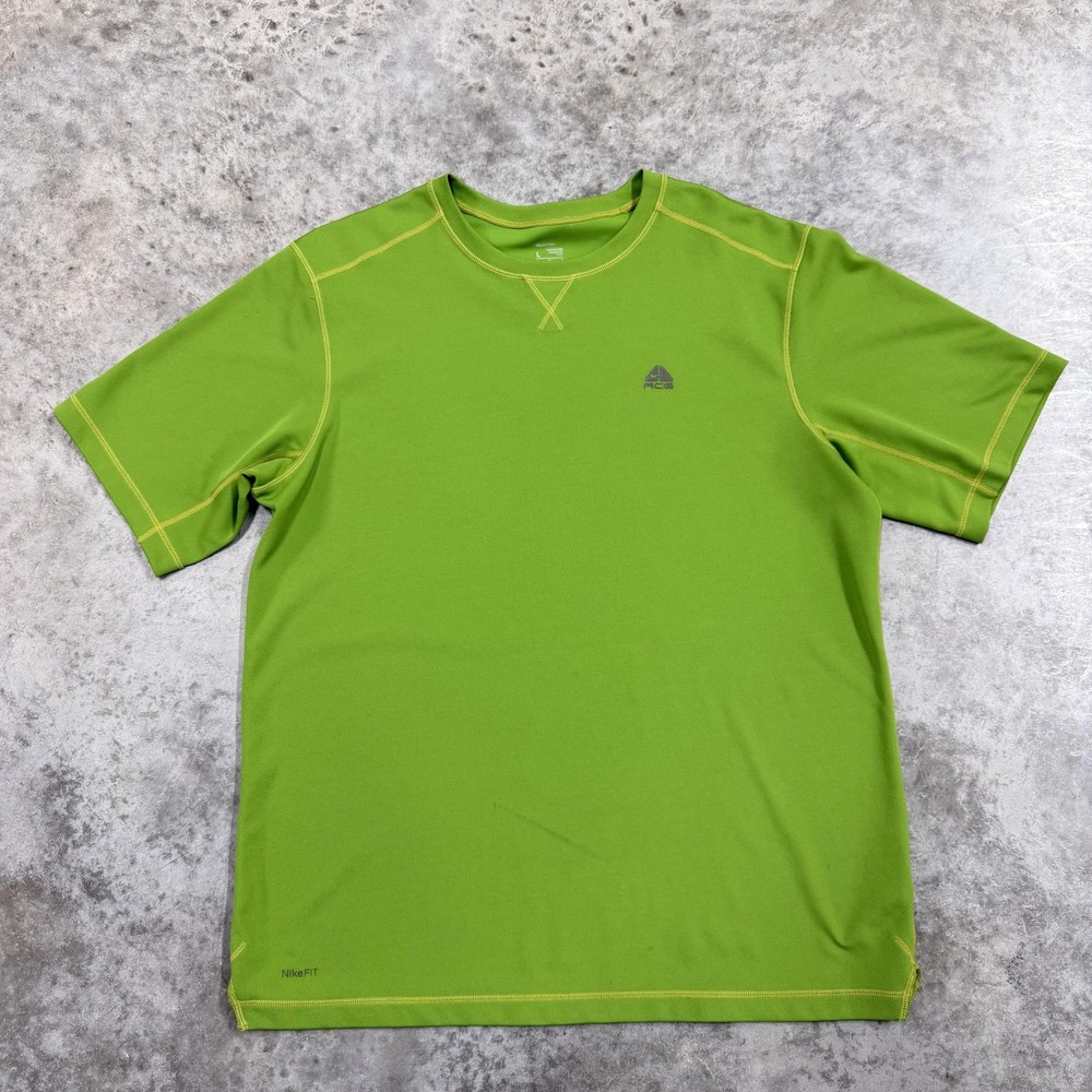 Nike ACG Shirt Mens Large Green NikeFIT DRY Short Sleeve Hiking Running Top