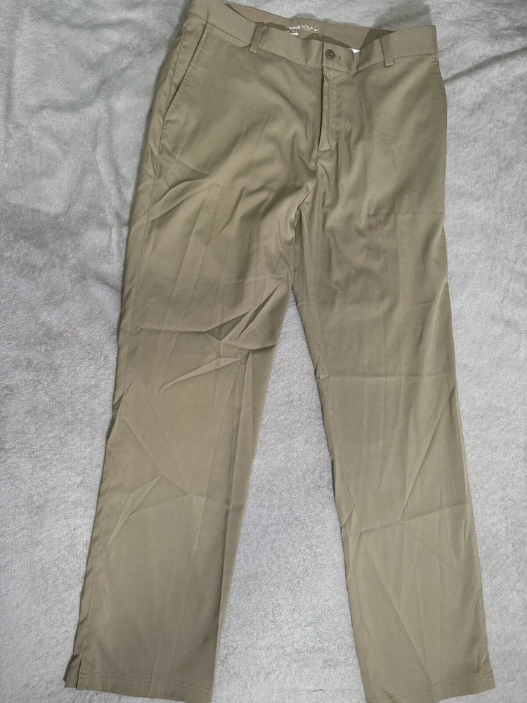Nike Golf Pants Mens 32x32 Khaki Dri Fit Performance Pleated Chino Tan Beige