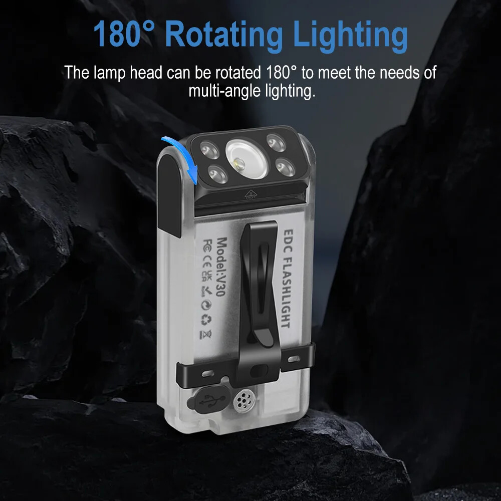 EDC LED UV Flashlight Type-C Rechargeable Power Bank Work Light Torch Camping