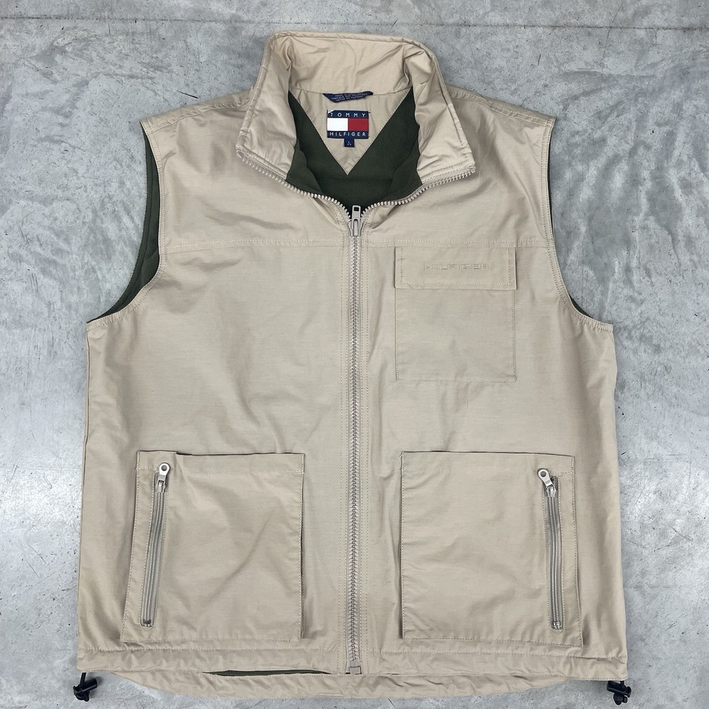 Vintage Tommy Hilfiger fleece-lined khaki beige winter vest for men
