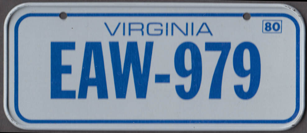 1980 Post Honeycomb Cereal license plate Virginia EAW-979