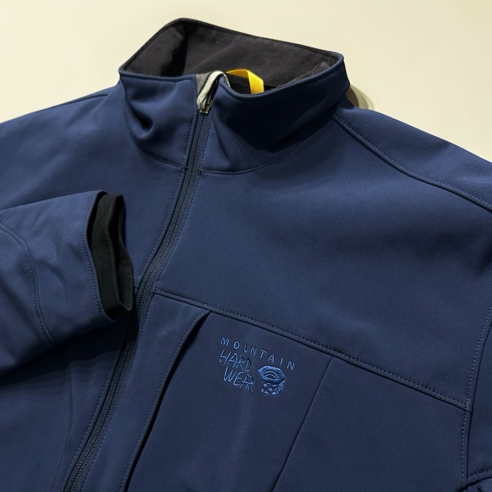 Mens Mountain Hardwear Softshell Jacket Large Navy Full Zip Fleece Lined Coat