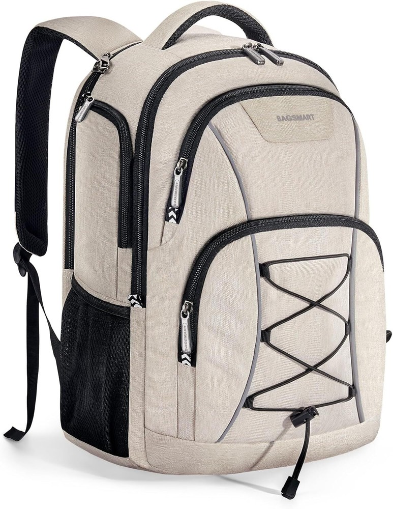 BAGSMART Travel Laptop Backpack, 15.6 inch Anti Theft Backpack Beige