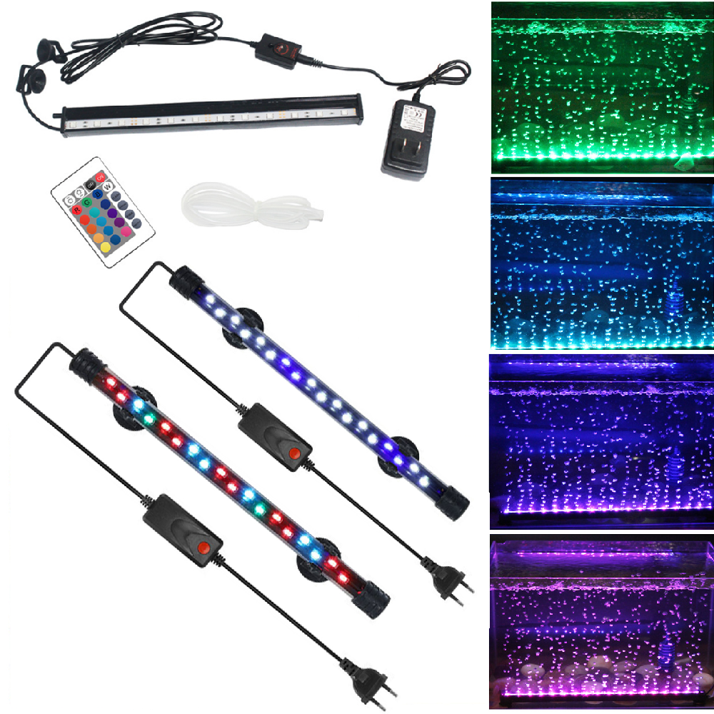 Underwater Aquarium Air Bubble LED Light Fish Tank RGB Submersible Lamp + Remote
