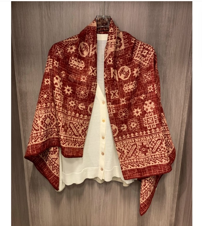 New Boutique 70% Cashmere 30% Silk Vermilion Red Print Soft Scarf Shawl 53