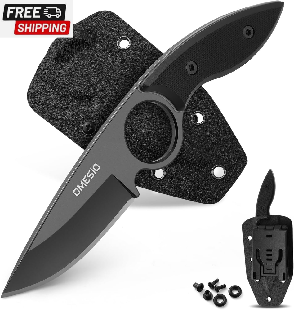 Small Fixed Blade Knife, Tactical Hunting Camping Knife with Kydex Sheath, Full